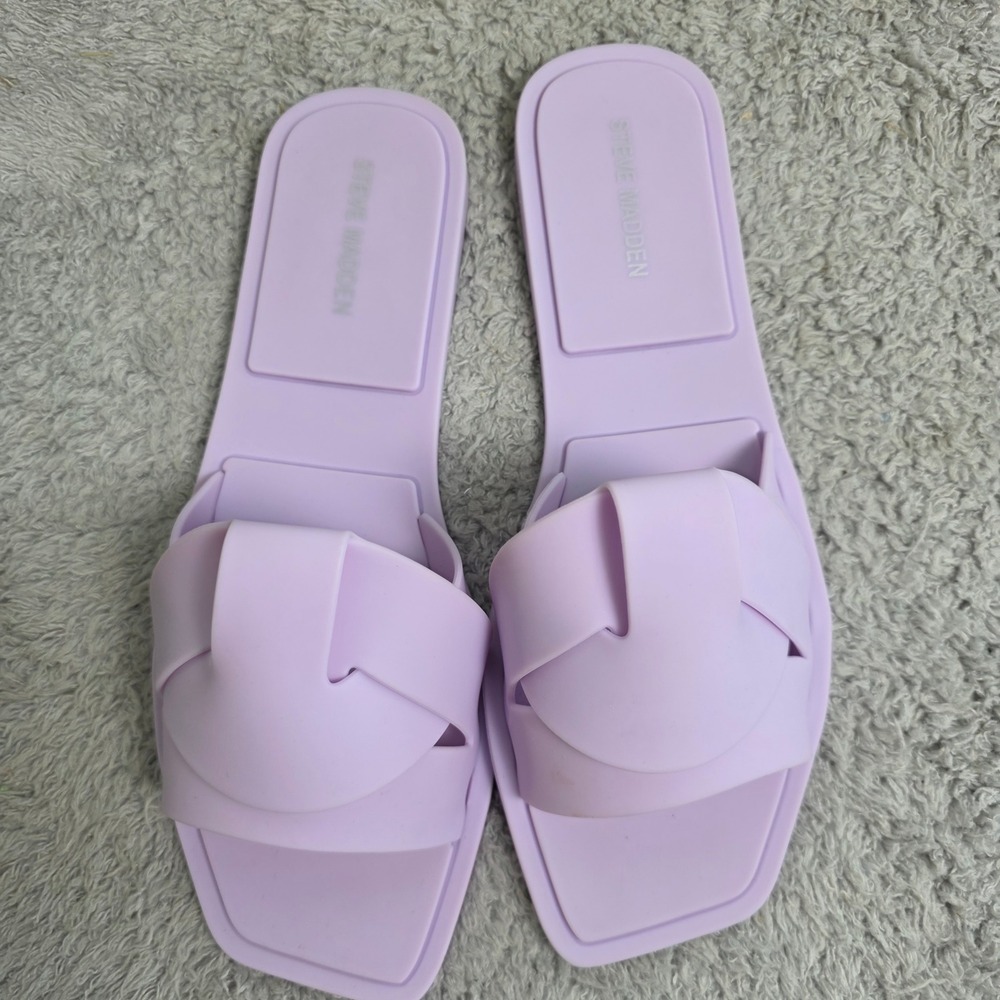 Steve Madden Zippy Slide Jelly Sandals Lavender Square Toe Flat Women Size 9 NEW - Picture 2 of 5